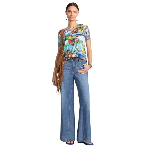 Johnny Was Janie Favorite Christy Short Swing Tee Floral Shirt Green Blue Top NW - Picture 5 of 9